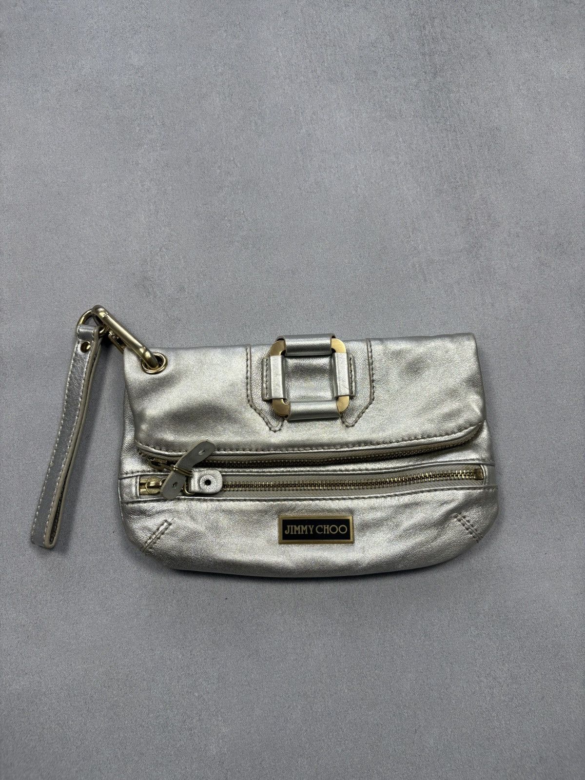 Jimmy Choo Jimmy Choo Metallic Silver Wristlet Clutch Bag Leather Size ONE SIZE - 1 Thumbnail