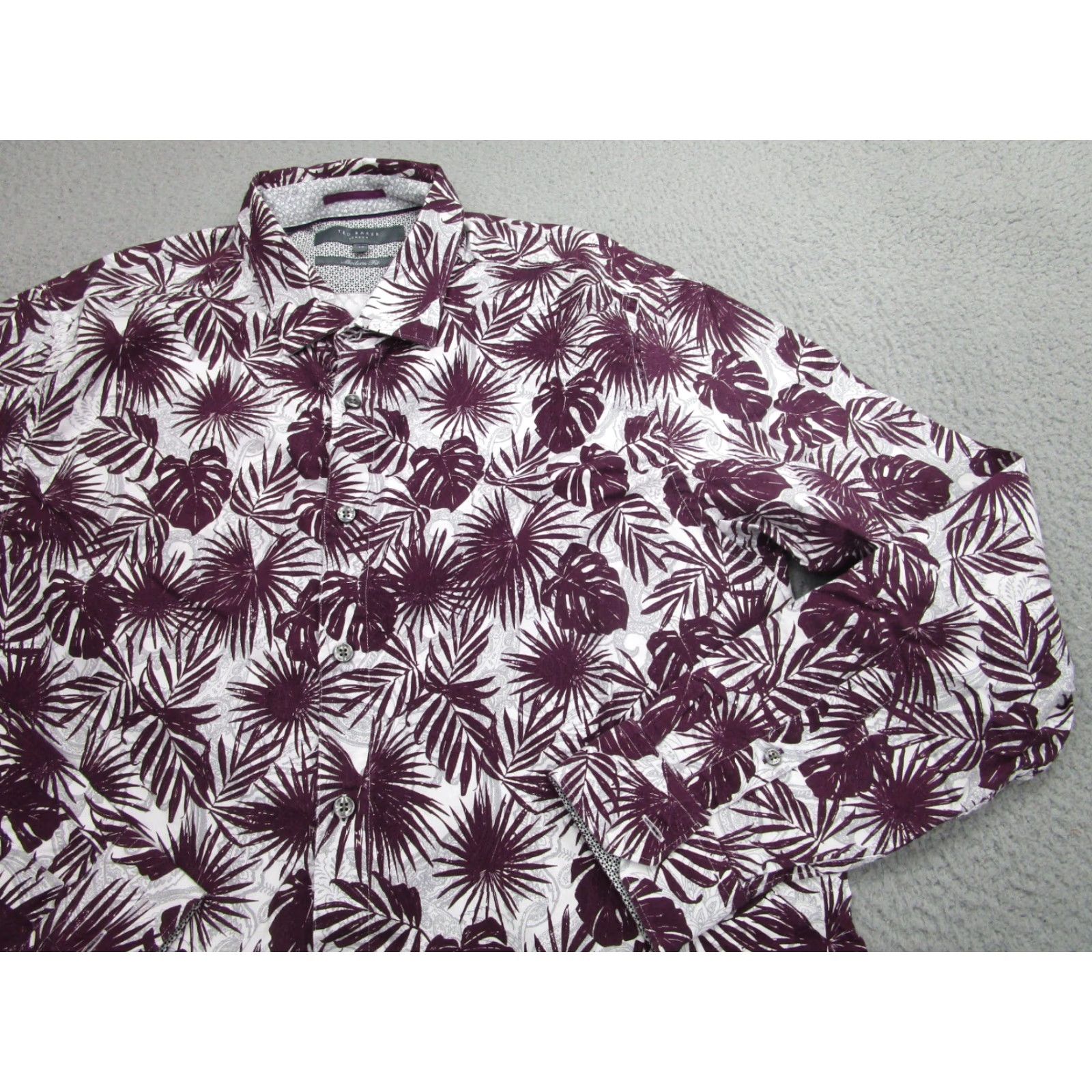 Ted Baker Ted Baker Shirt Mens XL Red Burgundy Floral Leaf Tropical All Over Print Button-Up Long Sleeve Mens Size US XL / EU 56 / 4 - 2 Thumbnail