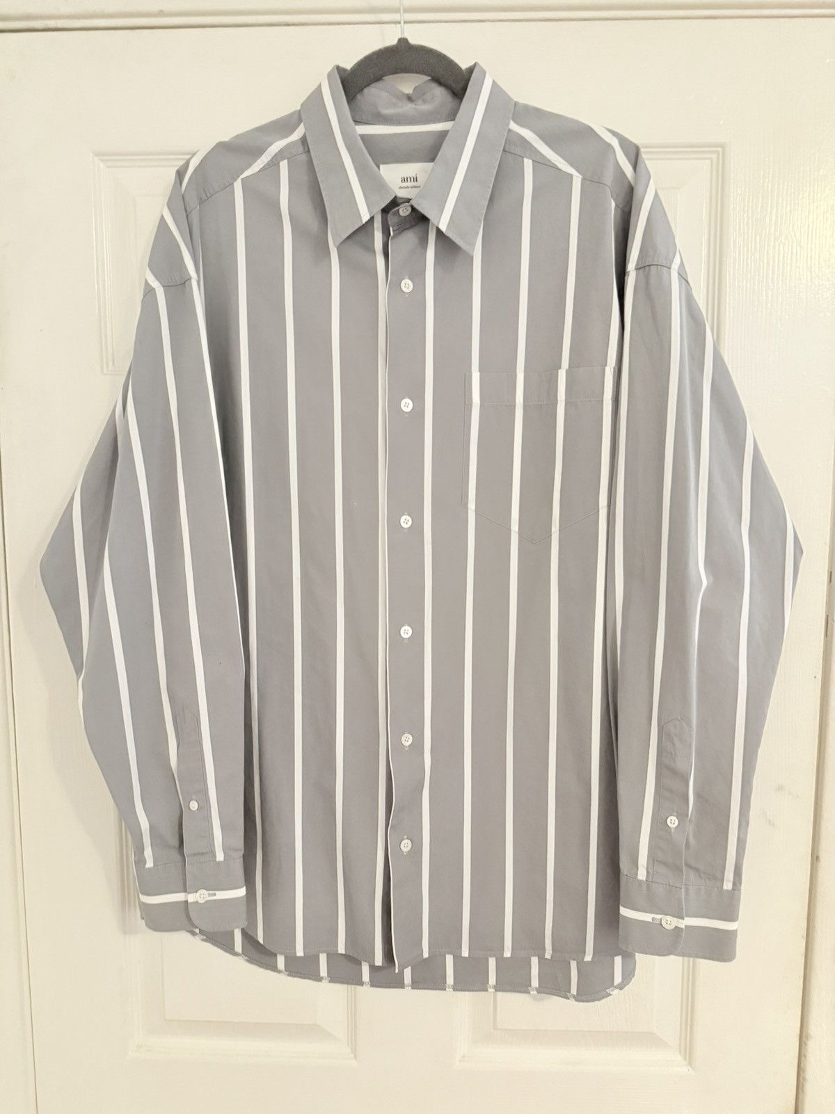 AMI AMI Grey Striped Oversize Shirt Size US M / EU 48-50 / 2 - 1 Thumbnail