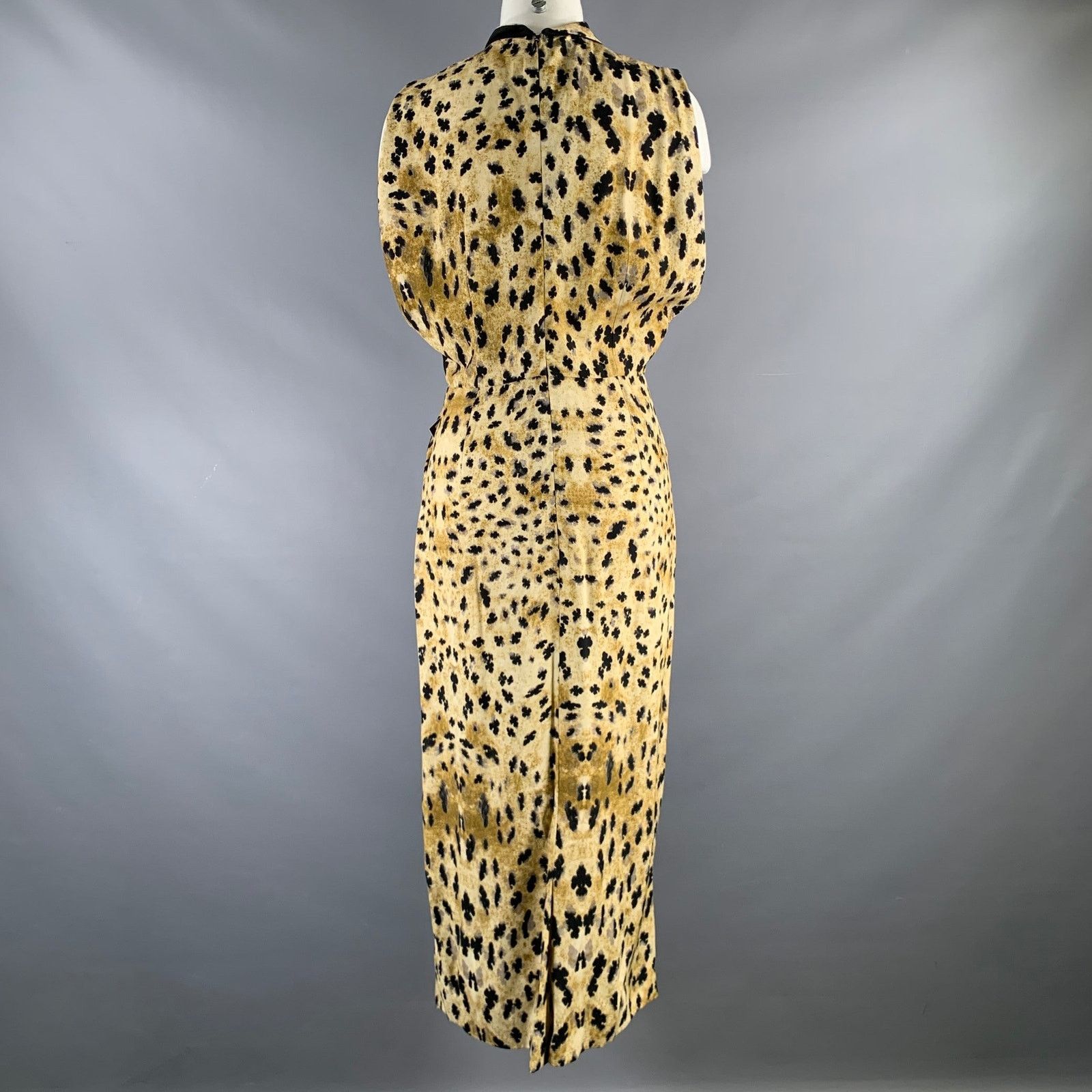 Prada PRADA Beige Black Viscose Abstract Drape-shoulder Long Dress Size M / US 6-8 / IT 42-44 - 4 Thumbnail