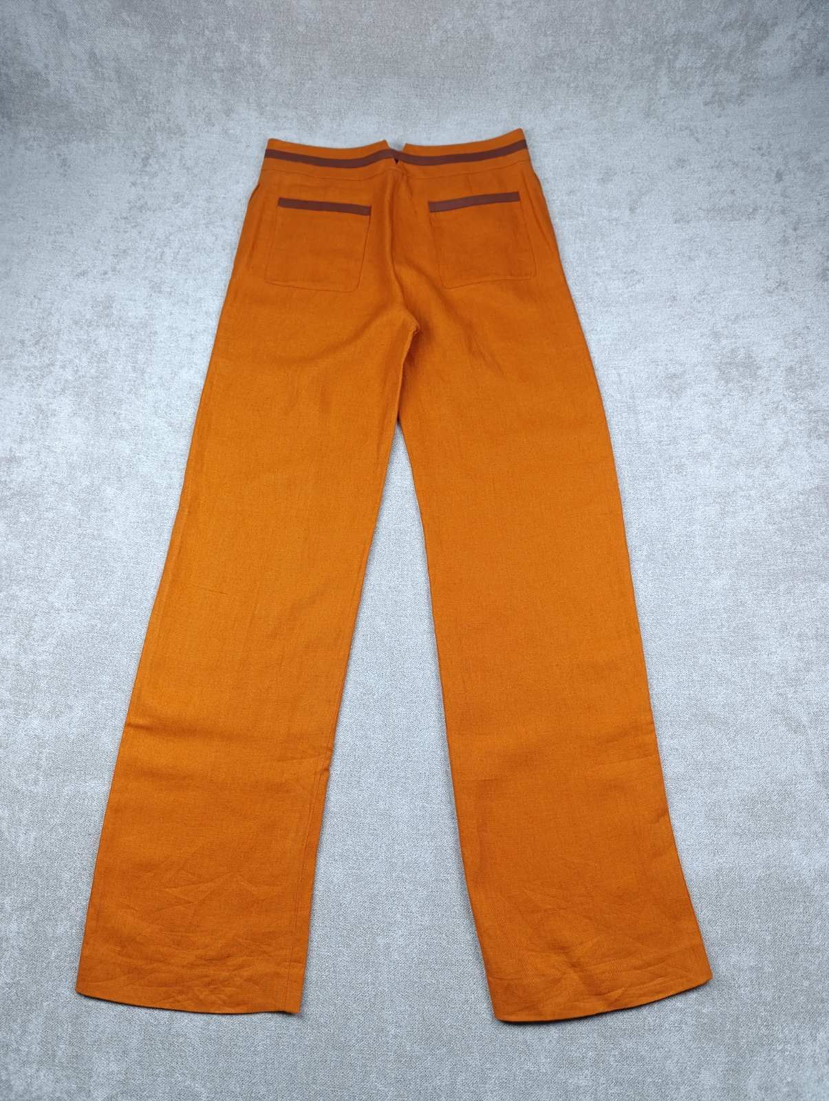 Loro Piana LORO PIANA CARSON LEATHER-TRIM LINEN PANTS IN ORANGE RUST Size 27" / US 4 / IT 40 - 15 Thumbnail
