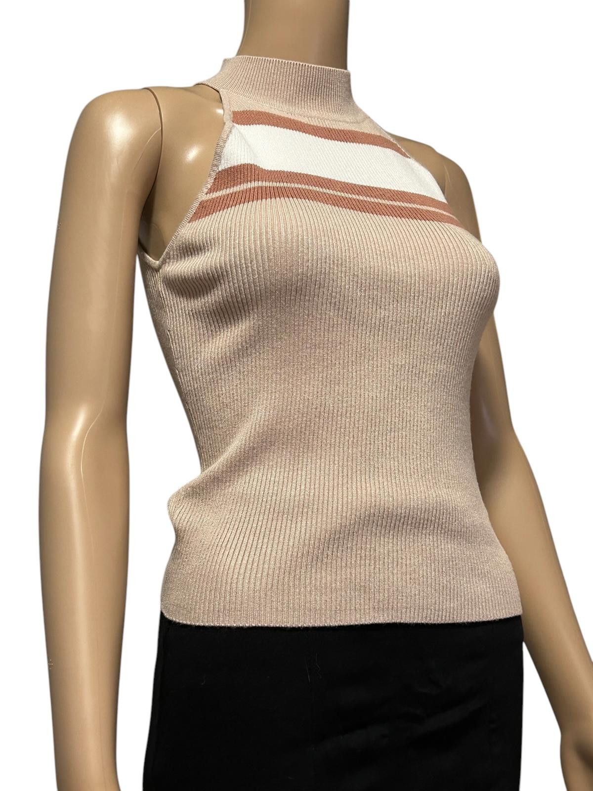 Mexx Chic Ribbed Mock Neck Top with Stripes Size S / US 4 / IT 40 - 3 Thumbnail