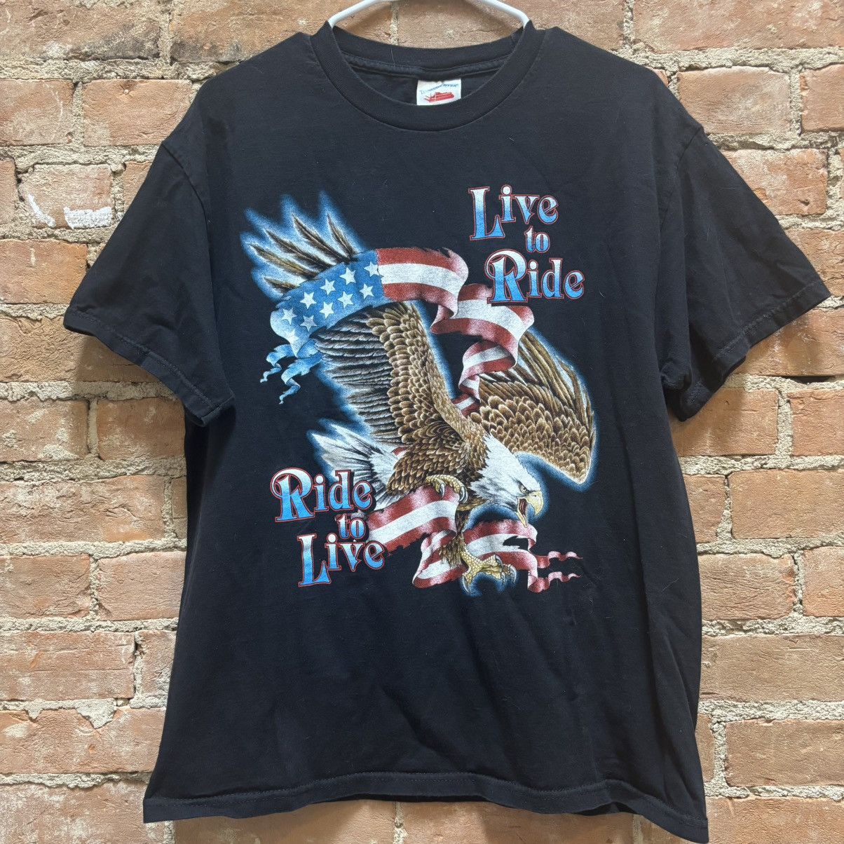 Vintage Vintage 90s Live to Ride and Ride to Live Motorcycle Tshirt Size US L / EU 52-54 / 3 - 1 Thumbnail