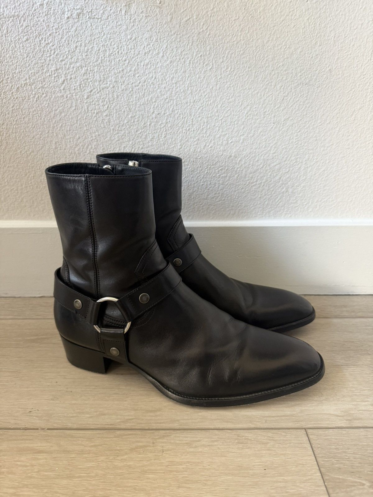 Saint Laurent Paris FW16 Black Chain Harness Leather Wyatt Boots