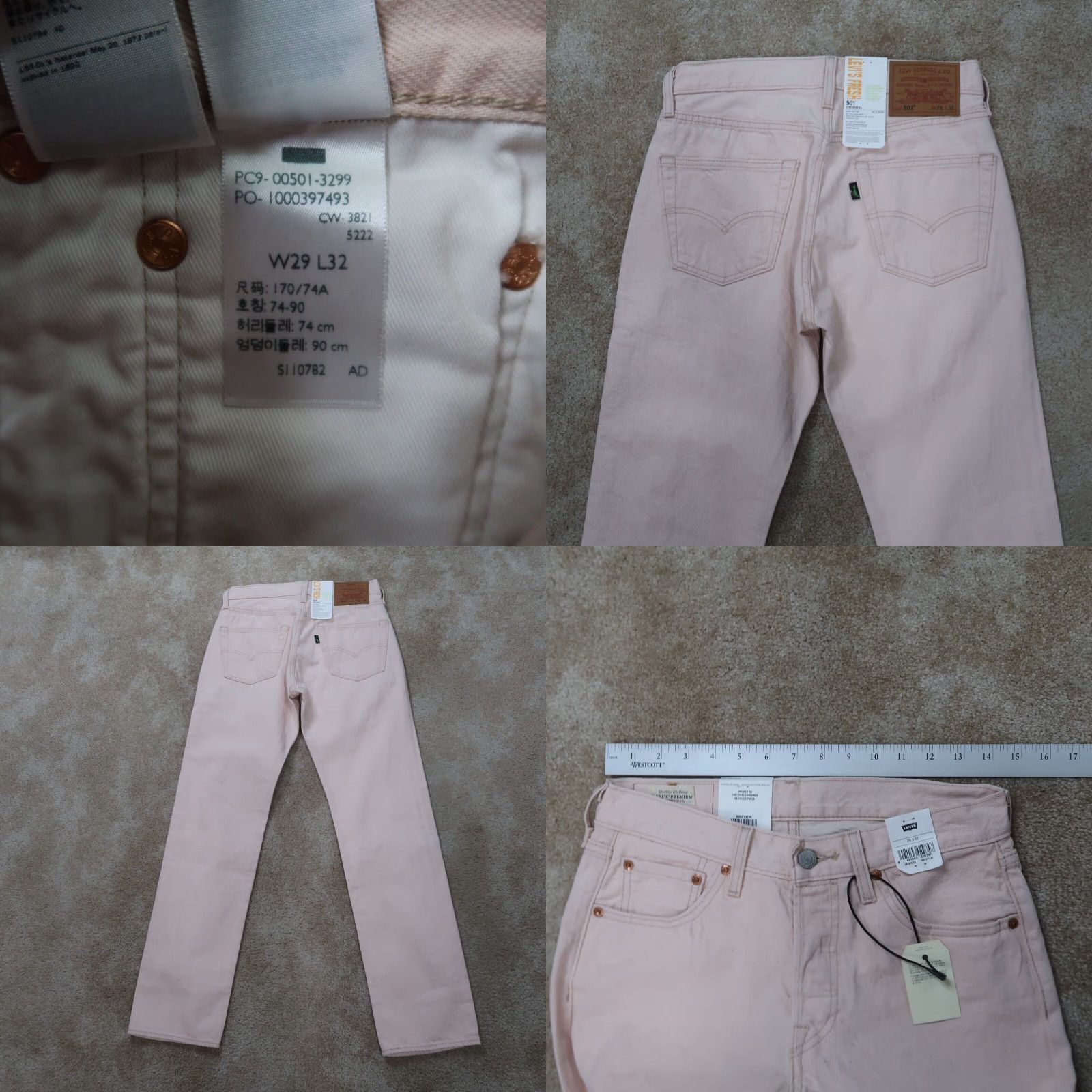 Levi's VINTAGE Levi's 501 Jeans Women Pink 29x32 Denim Straight 5-Pocket Logo Button Classic 90s 29 Womens Size 29" - 8 Thumbnail