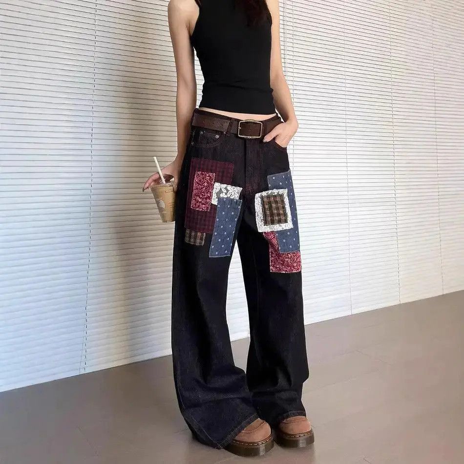 Japanese Brand Retro loose wide leg patchwork jeans Size US 32 / EU 48 - 6 Thumbnail