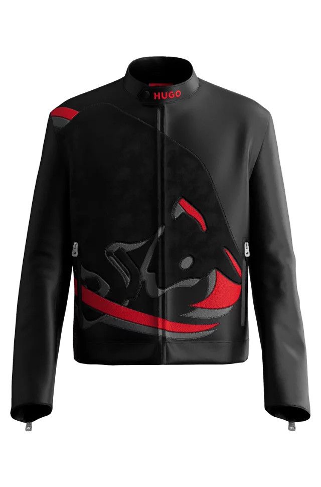 Hugo Boss × Red Bull HUGO X RB SLIM-FIT LEATHER JACKET WITH SIGNATURE ...