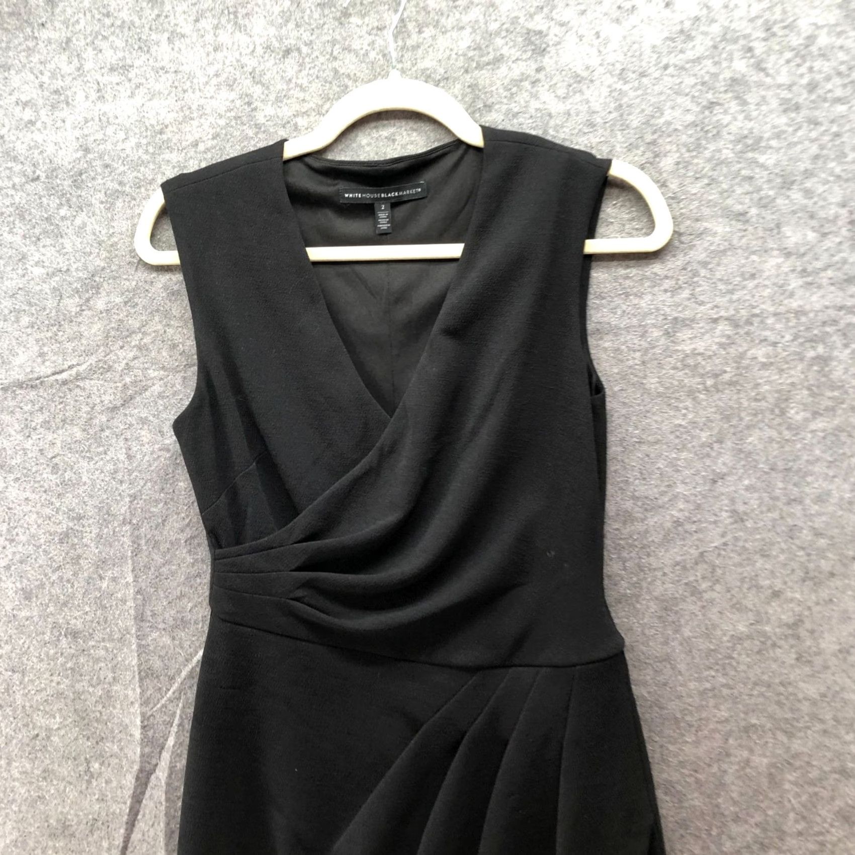 White House Black Market VINTAGE? No — White House Black Market Sleeveles Sheath Dress Womens 2 Black Drape Pleated Shirt? Size XS / US 0-2 / IT 36-38 - 3 Thumbnail