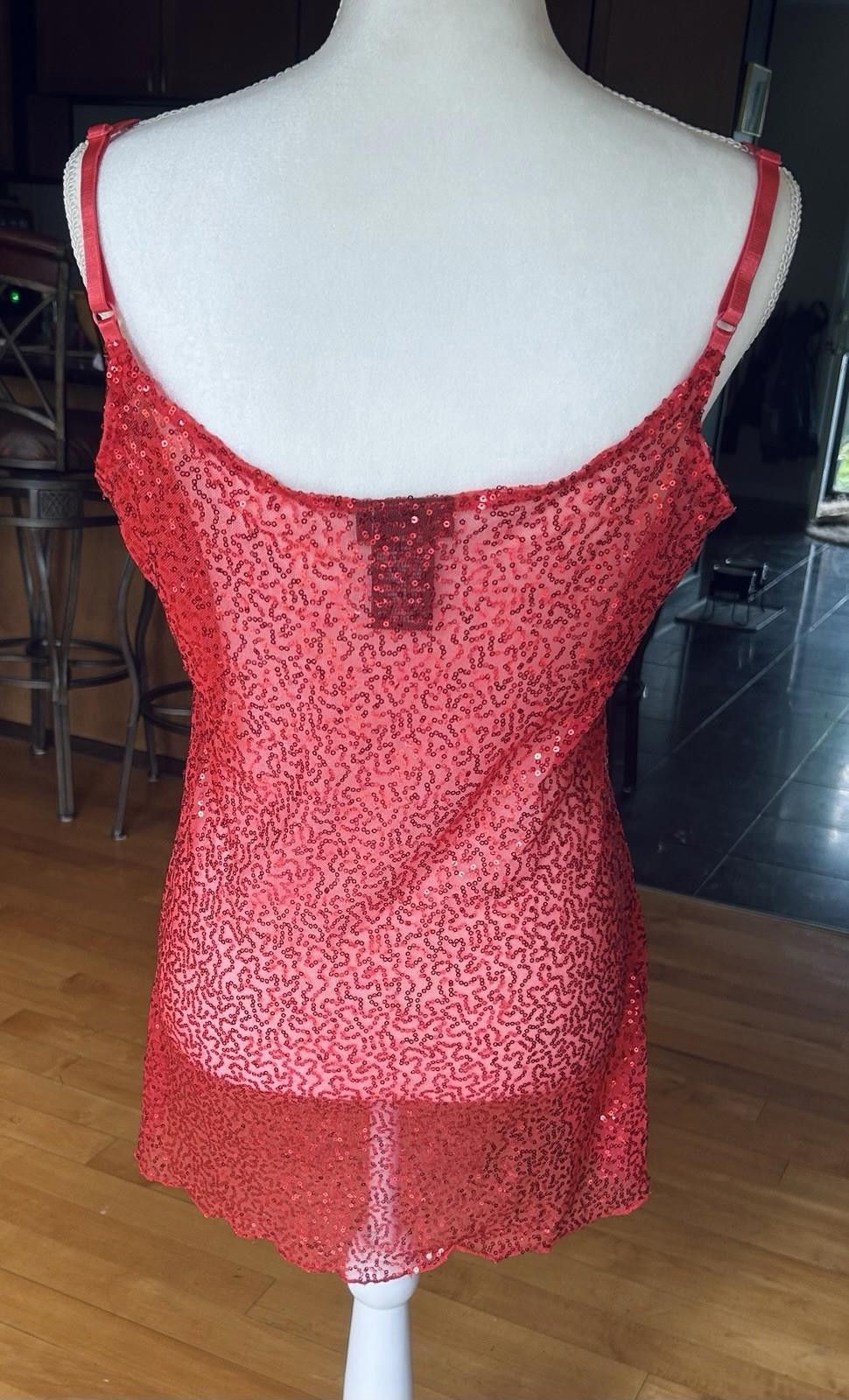 Other Tank Top Orange Red Sequins Sheer Sleeveless Stretch Mermaid Size L / US 10 / IT 46 - 4 Thumbnail