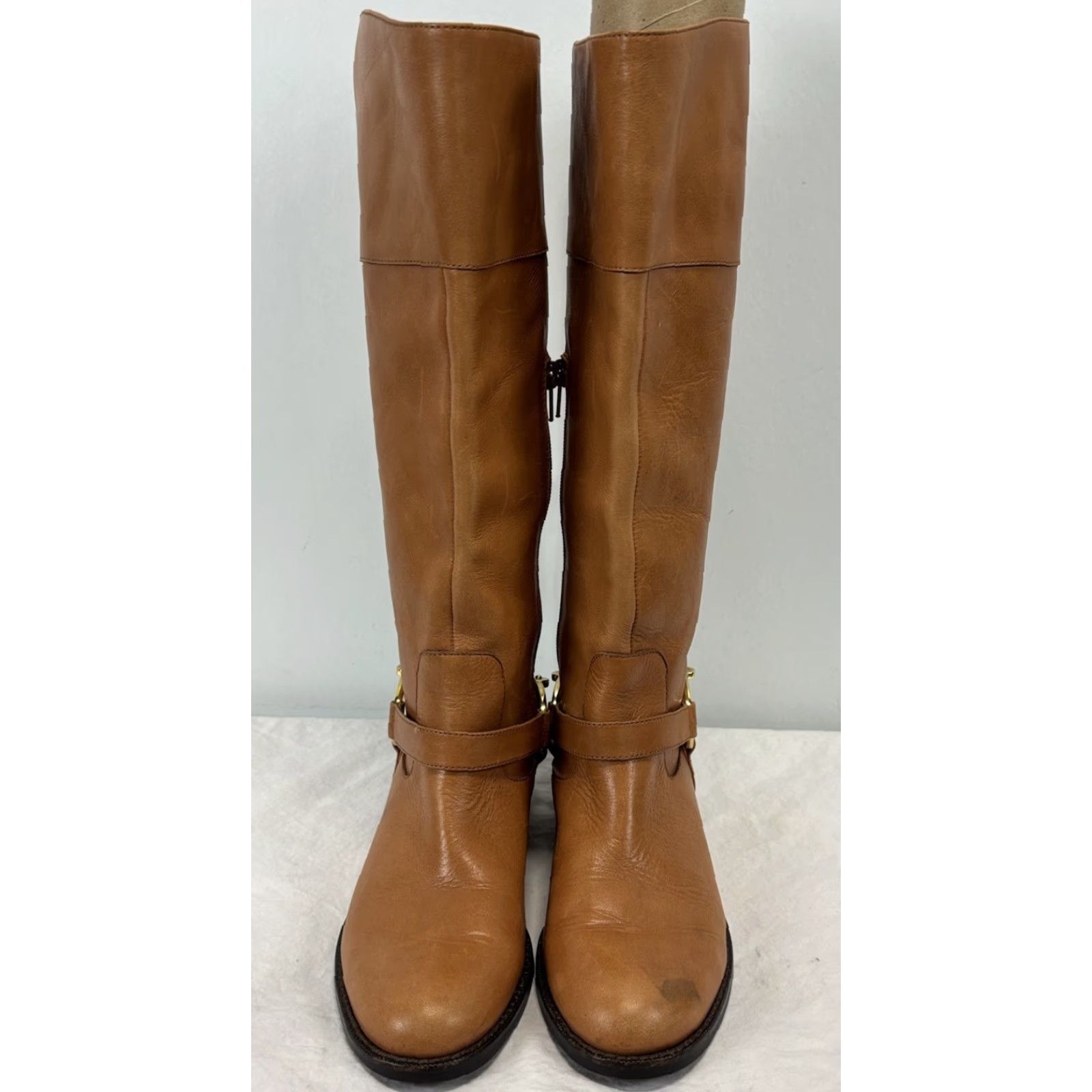Ralph Lauren Lauren Ralph Lauren Jacques Chain Riding Boots Women’s 6 B Cognac Leather Riding Boot Women Brown Leather Chains Zip Almond Toe Mature 6 B Women Size US 6 / IT 36 - 4 Thumbnail