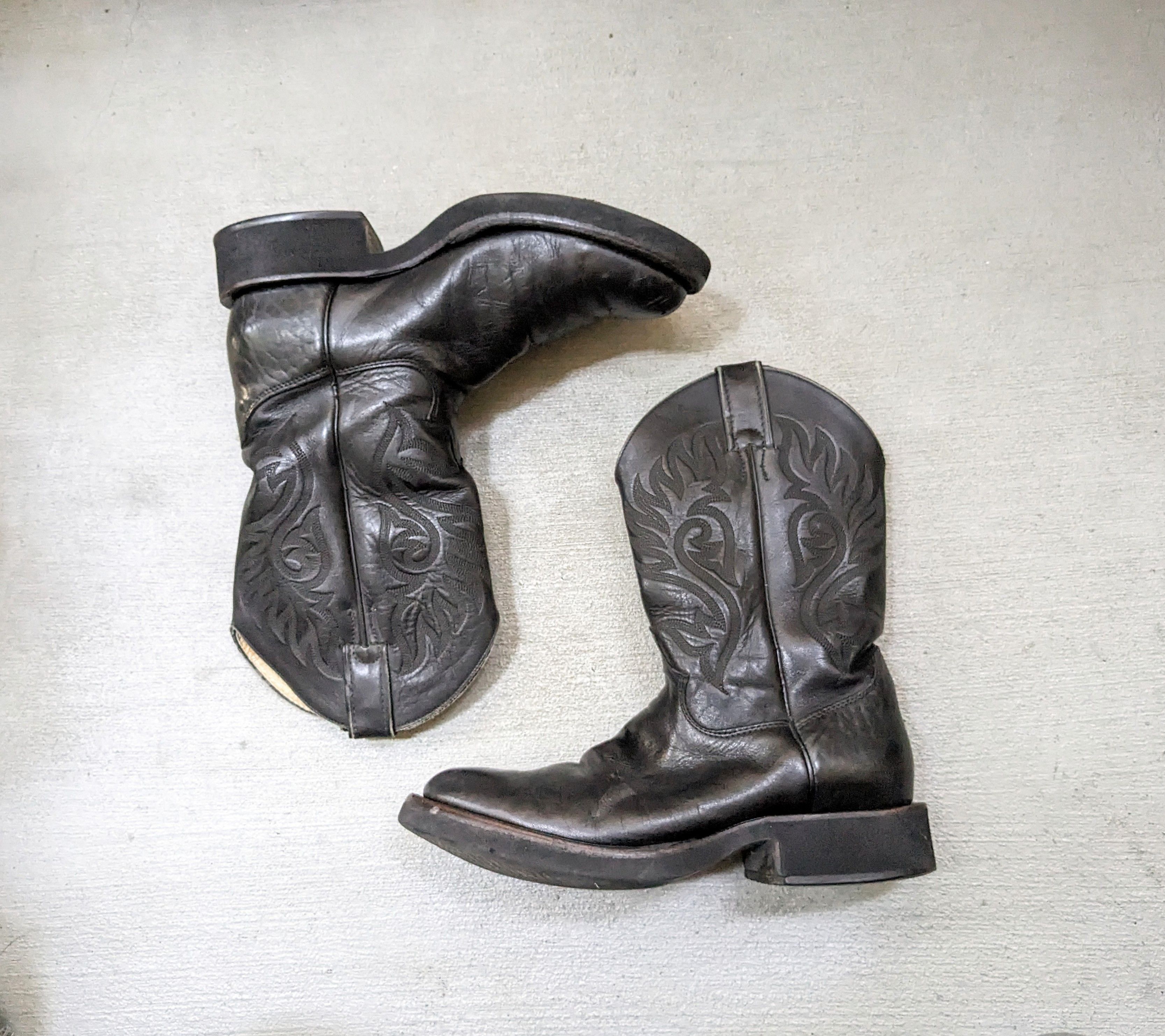 Genuine Leather Justin Cowboy Boots Black 8.5 Leather Botas USA Western Size US 8.5 / EU 41-42 - 1 Thumbnail