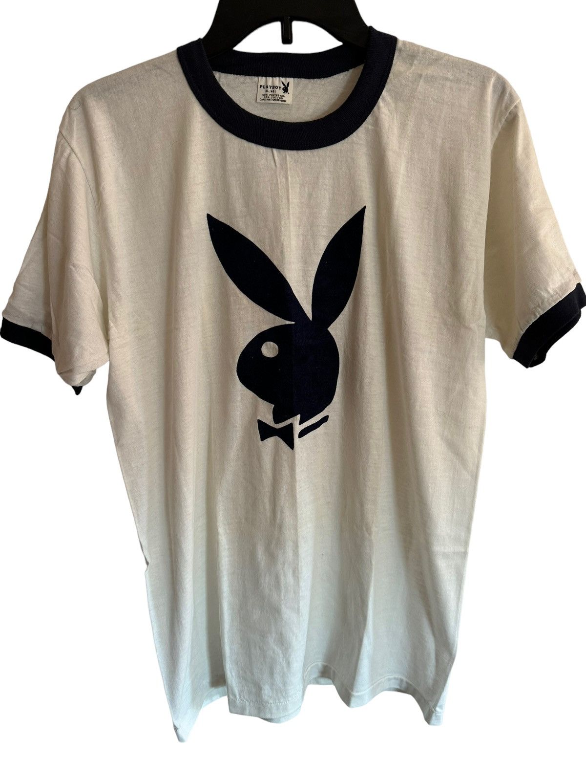 image of Playboy Magazine Bunny Logo T-Shirt Vintage 70's Velvet in White, Men's (Size Large)
