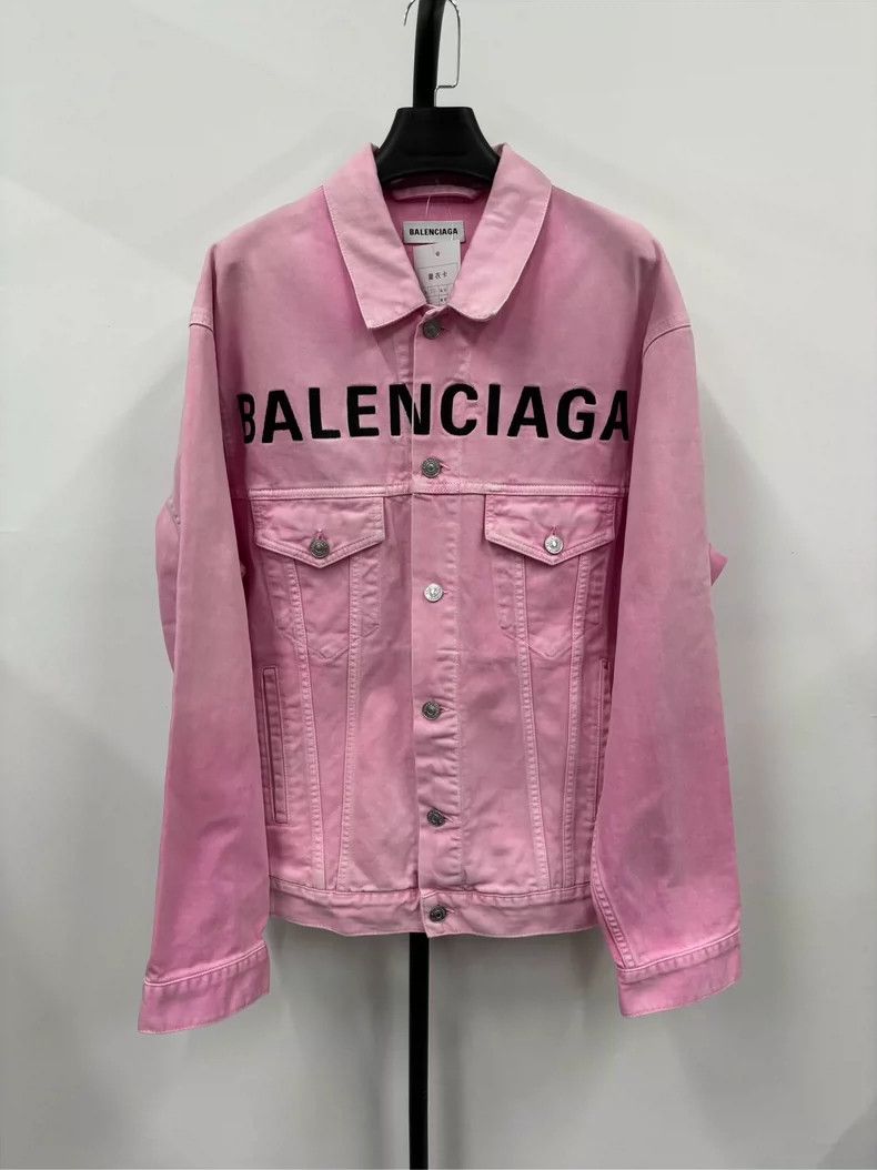 Balenciaga pink logo print denim jacket-dmc Size US S / EU 44-46 / 1 - 1 Thumbnail