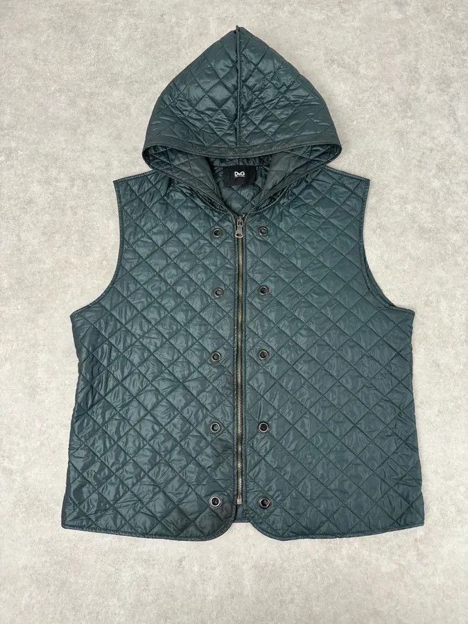 Dolce & Gabbana 2010s Dolce & Gabbana Dark Green Quilted Hooded Nylon Vest Size US M / EU 48-50 / 2 - 1 Thumbnail