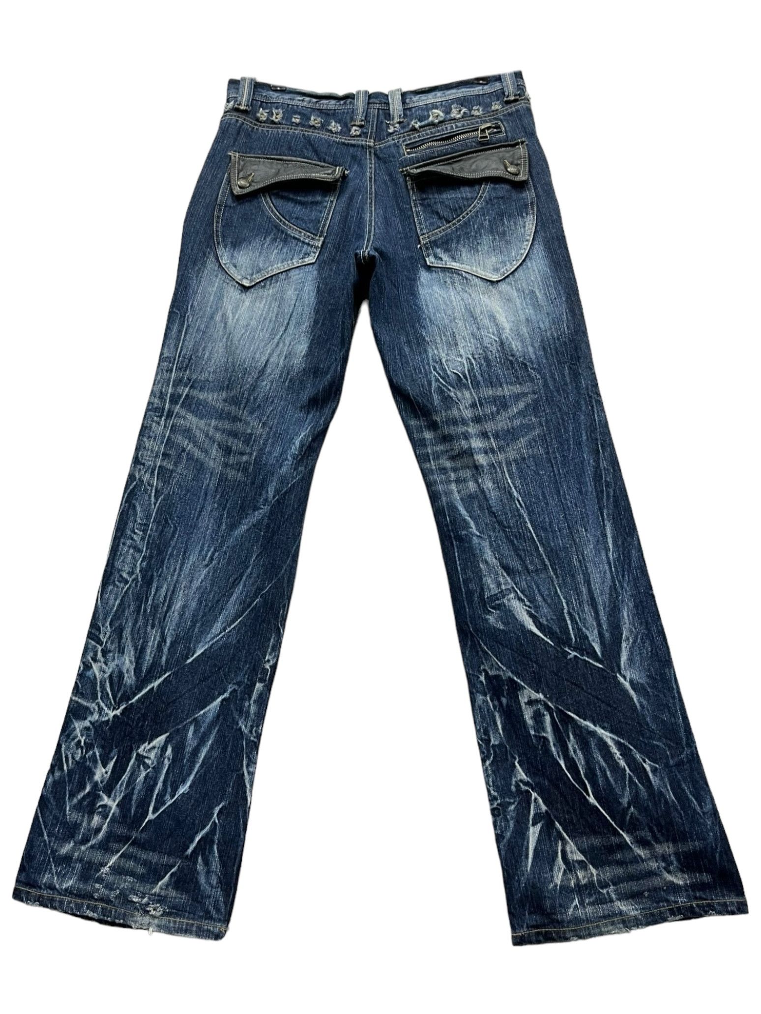 Seditionaries FYE🔥Vtg 90’s TRIXY Punk Studded Acid Wash Blue Flare Denim Size US 33 - 3 Thumbnail