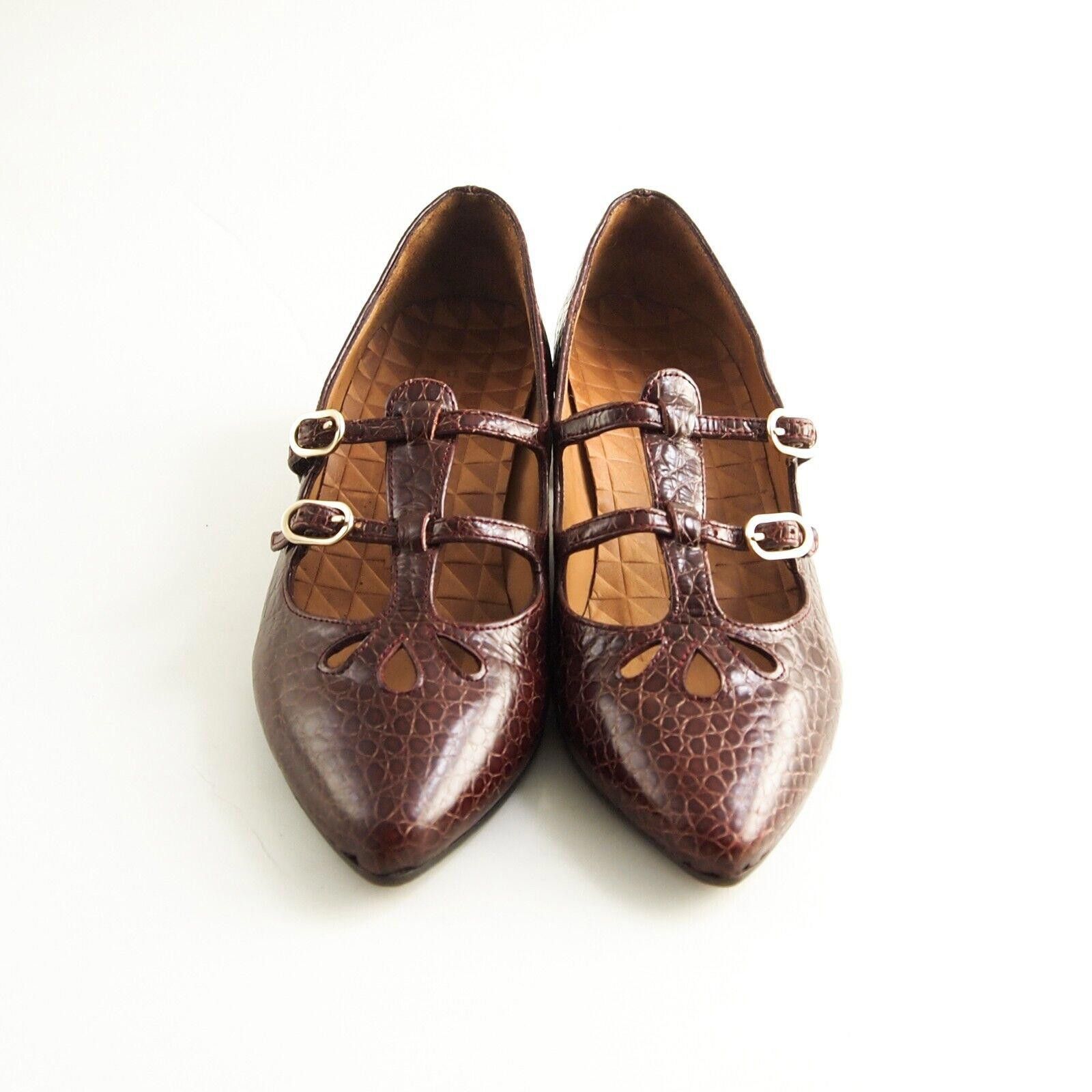 Designer Chie Mihara Mary Jane Flats Burgundy Faux Croc EU 36 US 6 Size US 6 / IT 36 - 4 Thumbnail