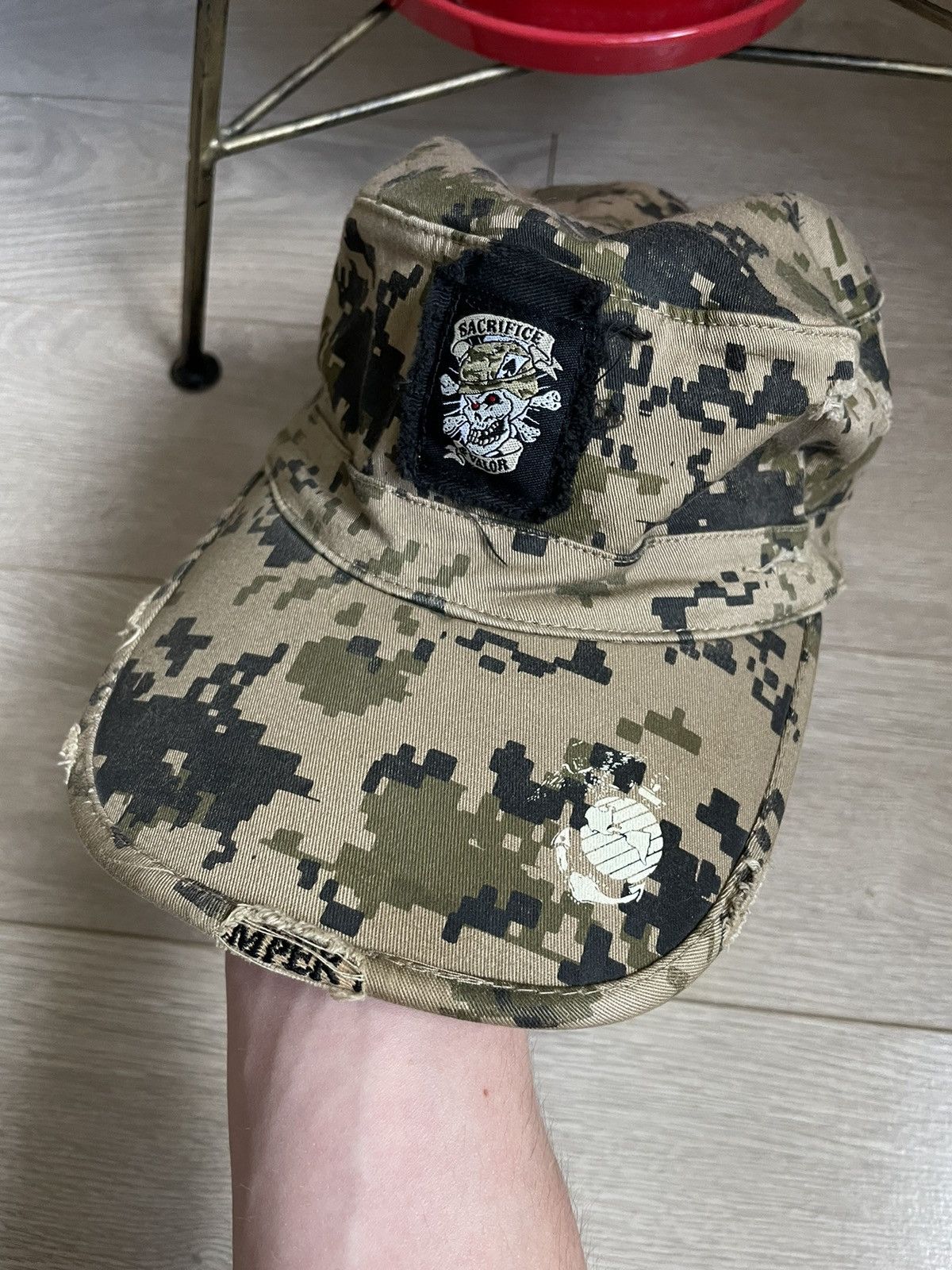 Japanese Brand × Vintage Vintage USA Military Marine Skull Hat Distressed 90’s Cap Size ONE SIZE - 3 Thumbnail