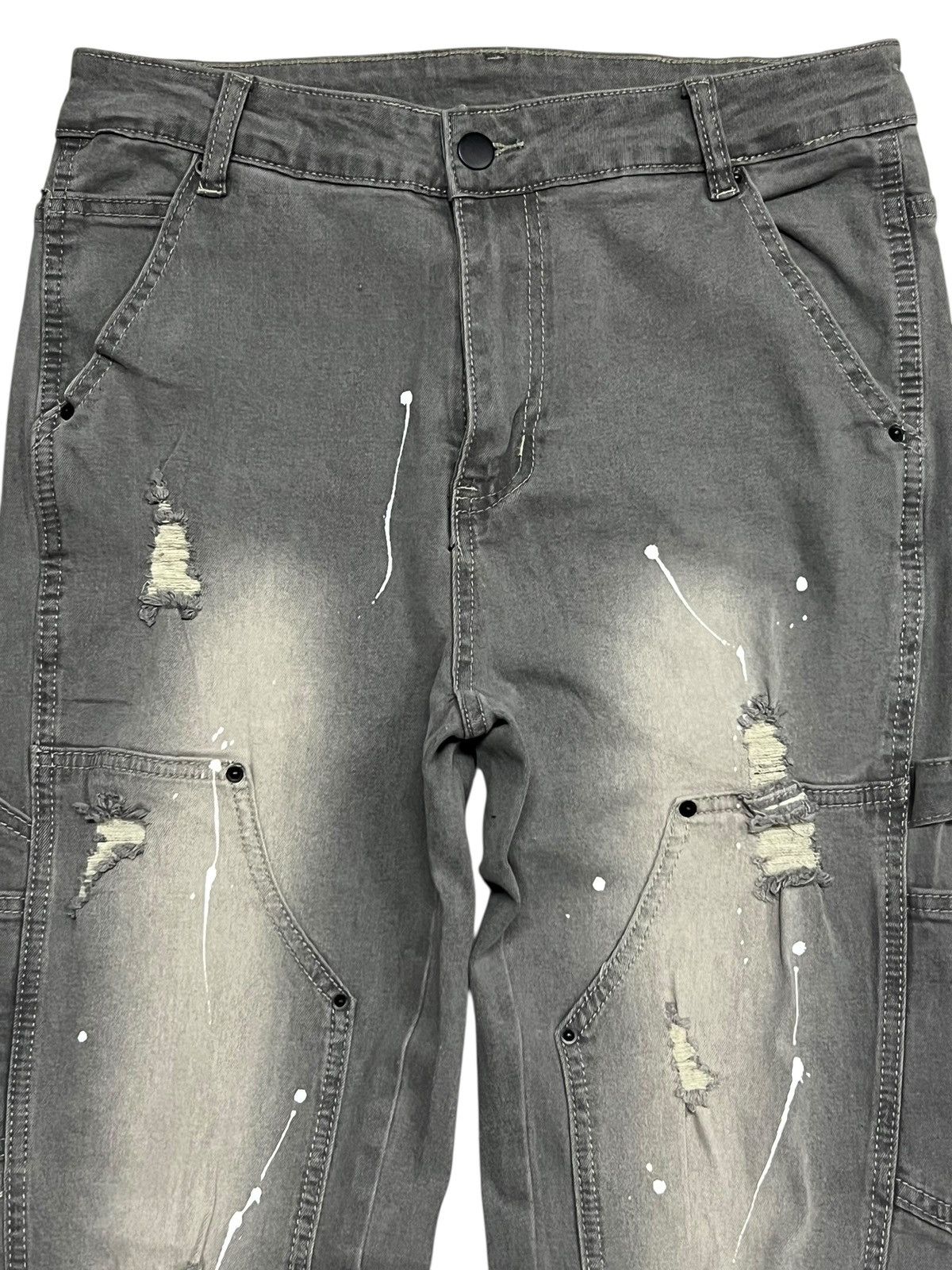 Japanese Brand Flared Vintage Double Knee Studded Splatter-Distressed Denim Size US 29 - 3 Thumbnail
