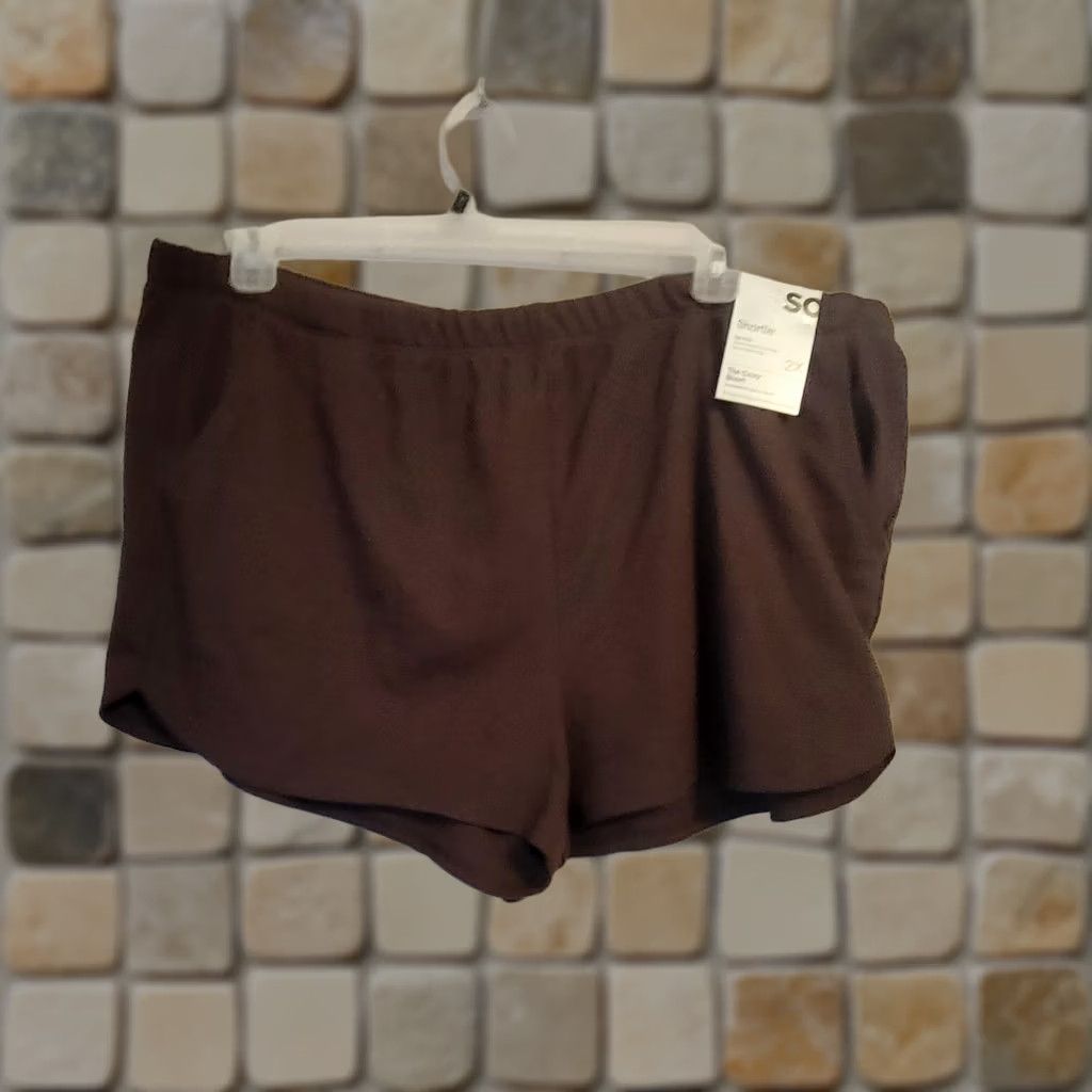 Vintage SO Brown Waffle Knit Shorts 2X NWT Elastic Waist Stretchy Casual Cozy Sweat Size 40" / US 18 - 1 Thumbnail