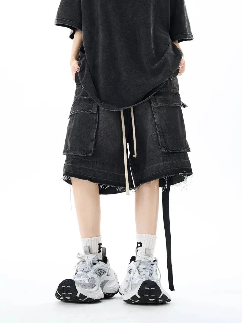 Japanese Brand × Jean Retro wide leg raw edge denim shorts Size US 32 / EU 48 - 1 Thumbnail