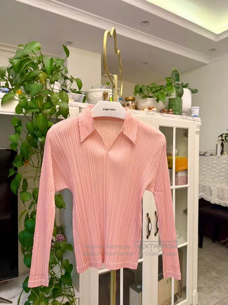 Issey Miyake Issey Miyake Stand-Collar Long-Sleeve Light Pink Top Size L / US 10 / IT 46 - 1 Thumbnail