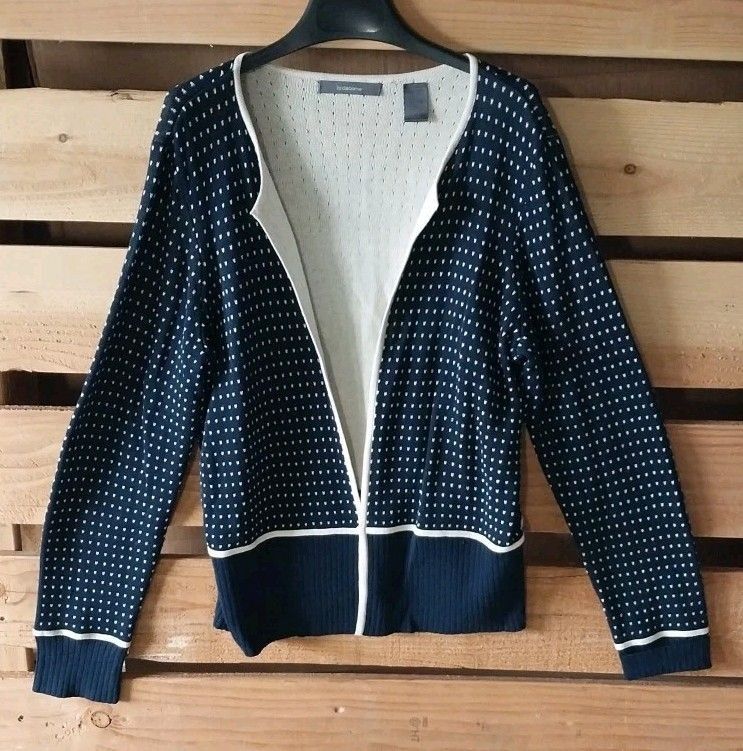 Liz Claiborne Vintage 90s Liz Claiborne Womens Medium Navy/Cream Cardigan Size M / US 6-8 / IT 42-44 - 1 Thumbnail