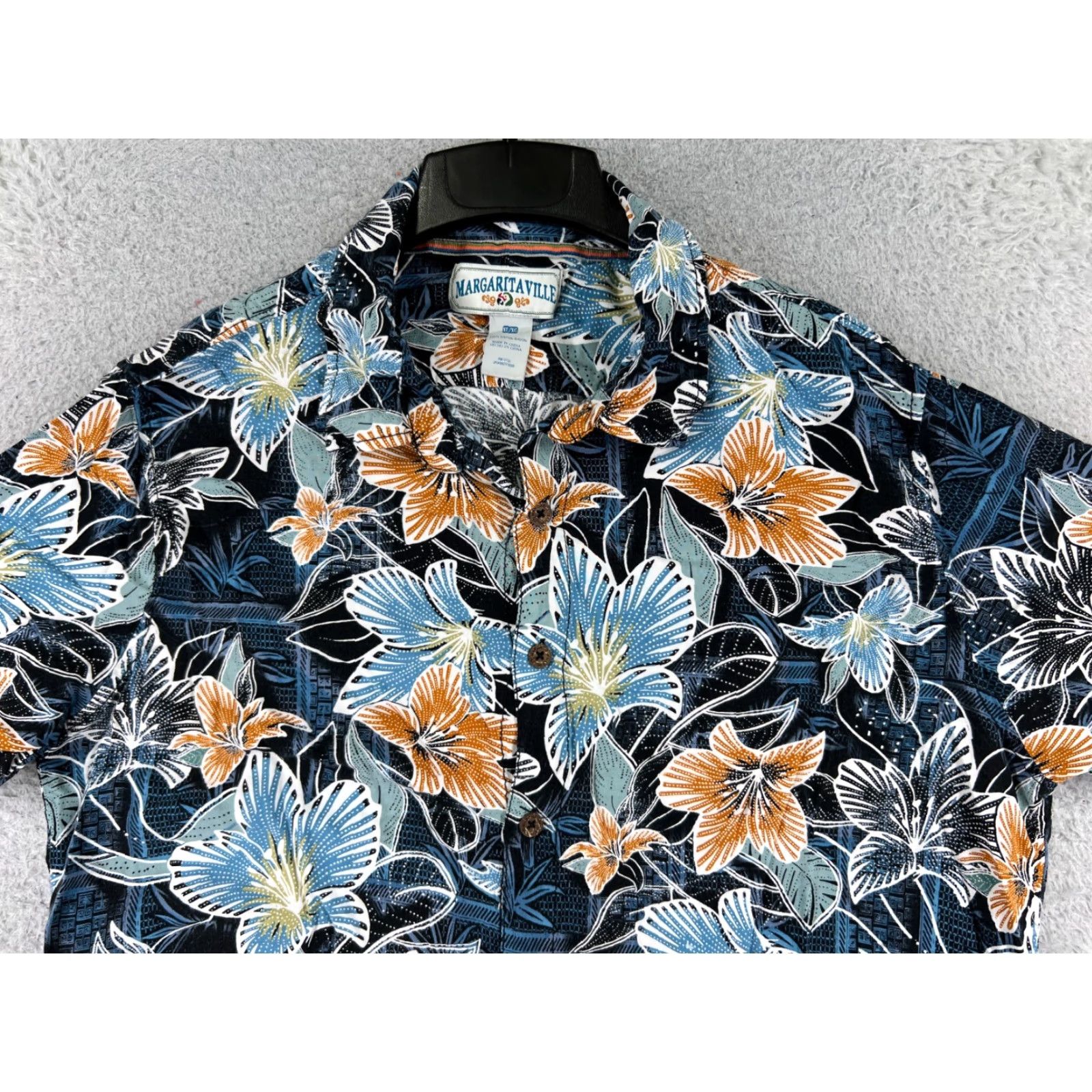 Vintage Margaritaville Shirt Mens XL Blue Floral 100% Rayon Hawaiian Button Up Size US XL / EU 56 / 4 - 4 Thumbnail
