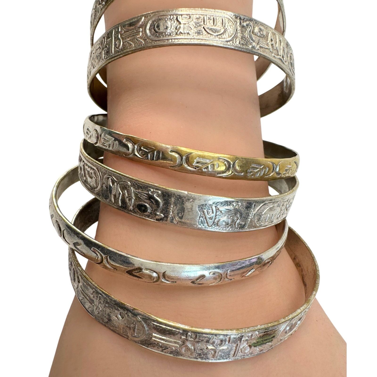 Other Symbol Etched Silverplated Bangle bracelets Stamped MEXICO Size ONE SIZE - 7 Thumbnail