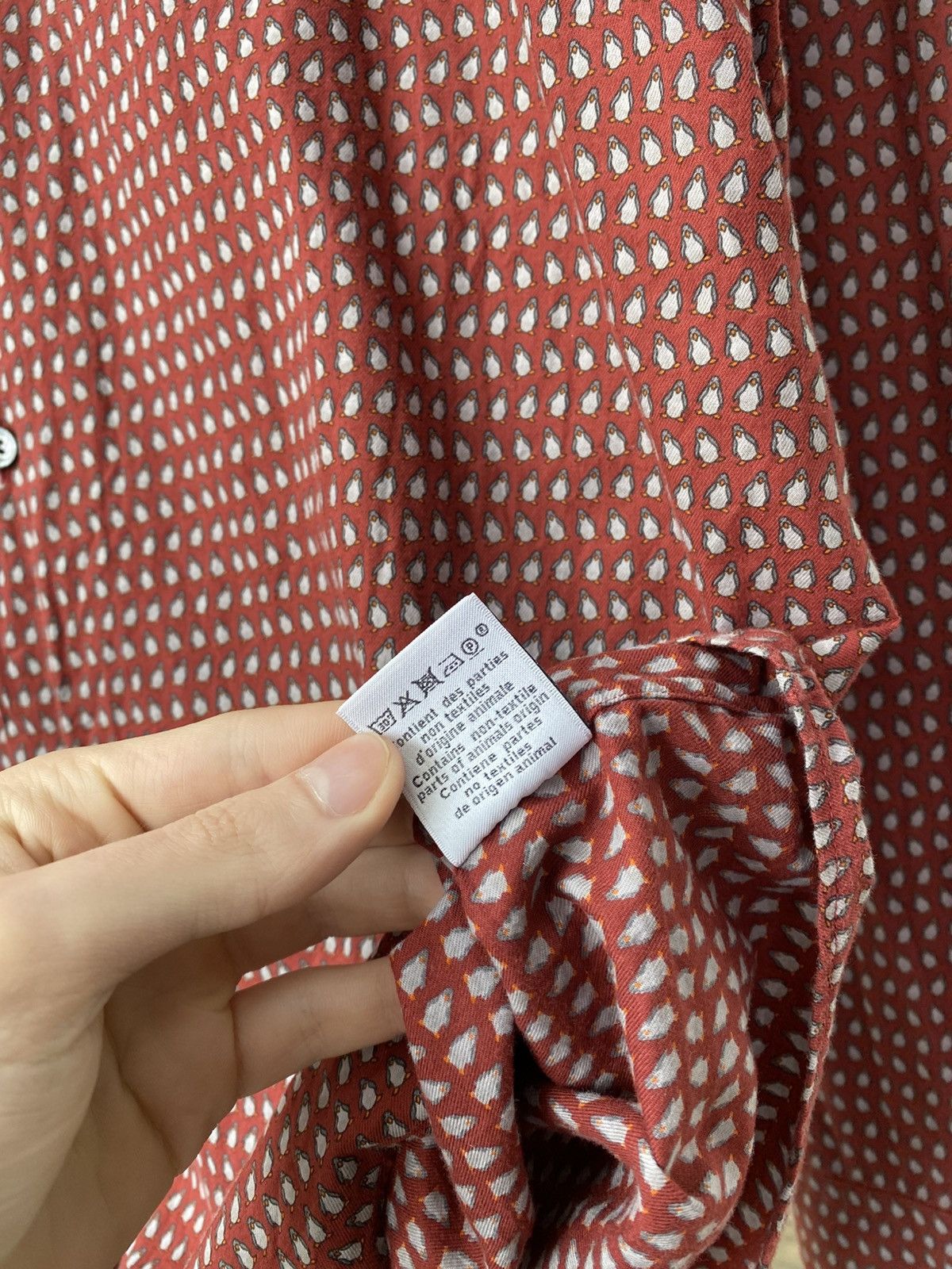 Designer × Hermes × Vintage Vintage Hermes Penguin Imprinted Fitted Cotton shirt Size US L / EU 52-54 / 3 - 10 Thumbnail