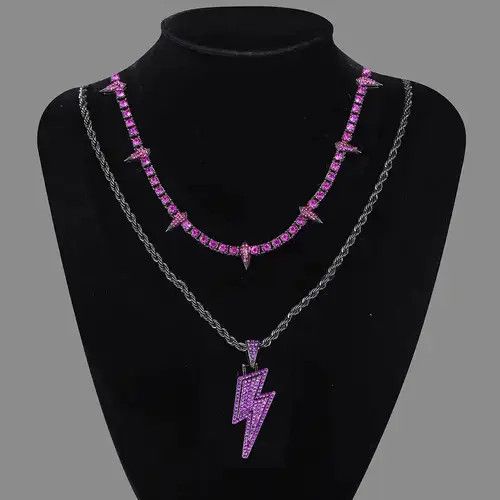 Jewelry Double Layer Purple Lightning Pendant Necklace Size ONE SIZE - 3 Thumbnail