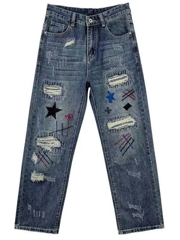 VIBE Street embroidered hip-hop loose casual ripped jeans Size US 32 / EU 48 - 5 Thumbnail
