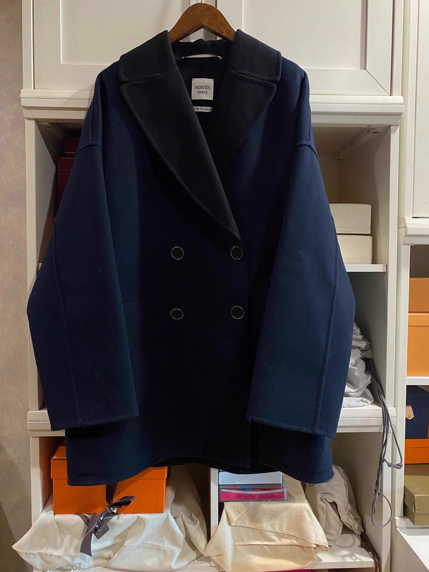 Hermes color blocked collar overcoat size 36