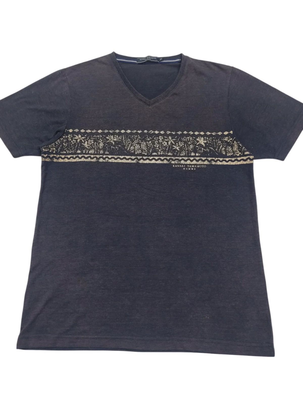 Japanese Brand Y2k Sun Faded Kansai Yamamoto Home V Neck T-Shirt Size US M / EU 48-50 / 2 - 3 Thumbnail