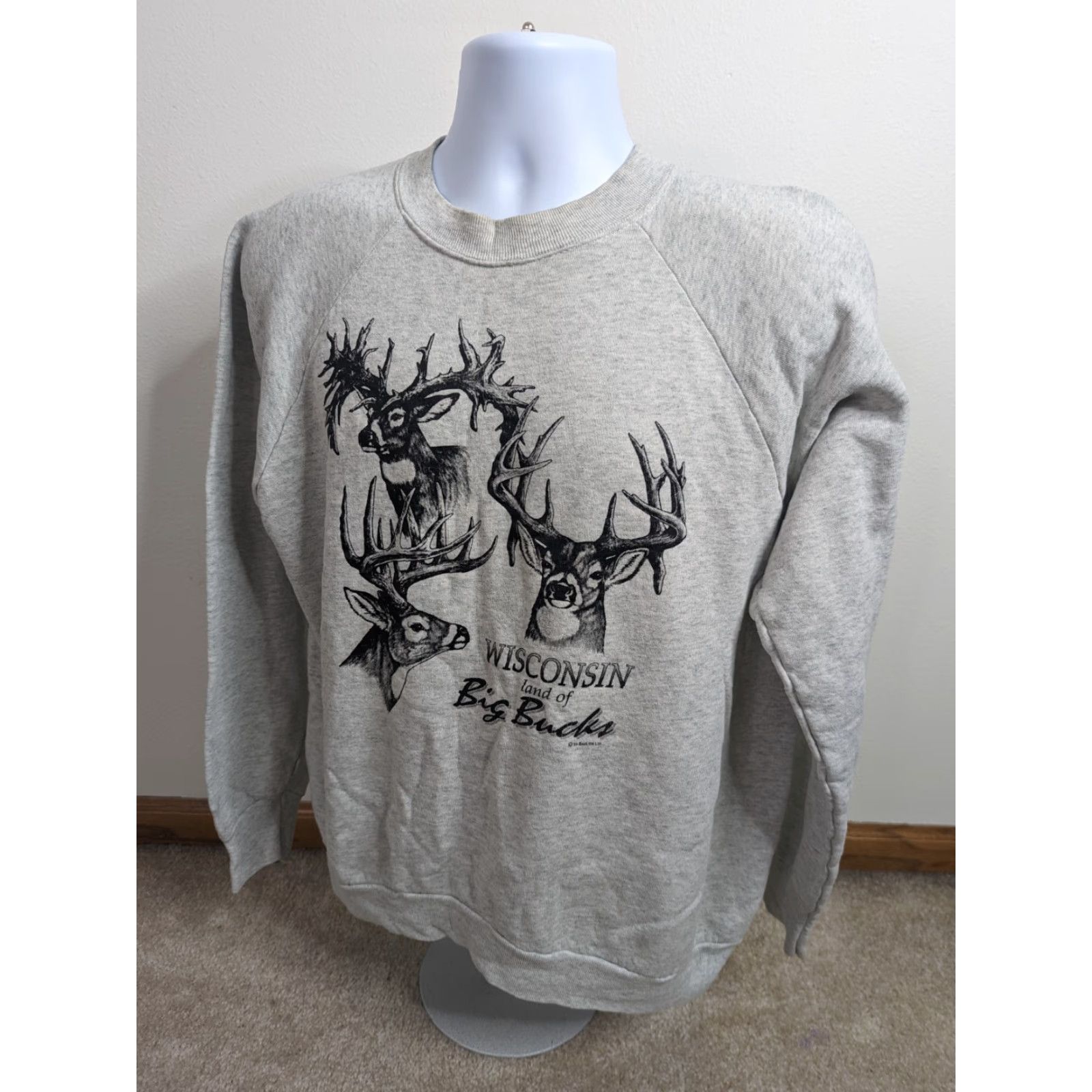 Fruit Of The Loom VINTAGE 90s Jerzees Deer WI Big Bucks Stag Raglan Sweatshirt USA XL Gray Deer Nature Animals Mens Size US XL / EU 56 / 4 - 3 Thumbnail