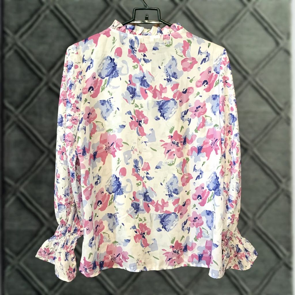 JM Collection C+D+M Collection Women Blouse Shirt Floral Long Sleeve High Neck Button Ruffle Multicolor 1169 XS? Size S / US 4 / IT 40 - 1 Thumbnail