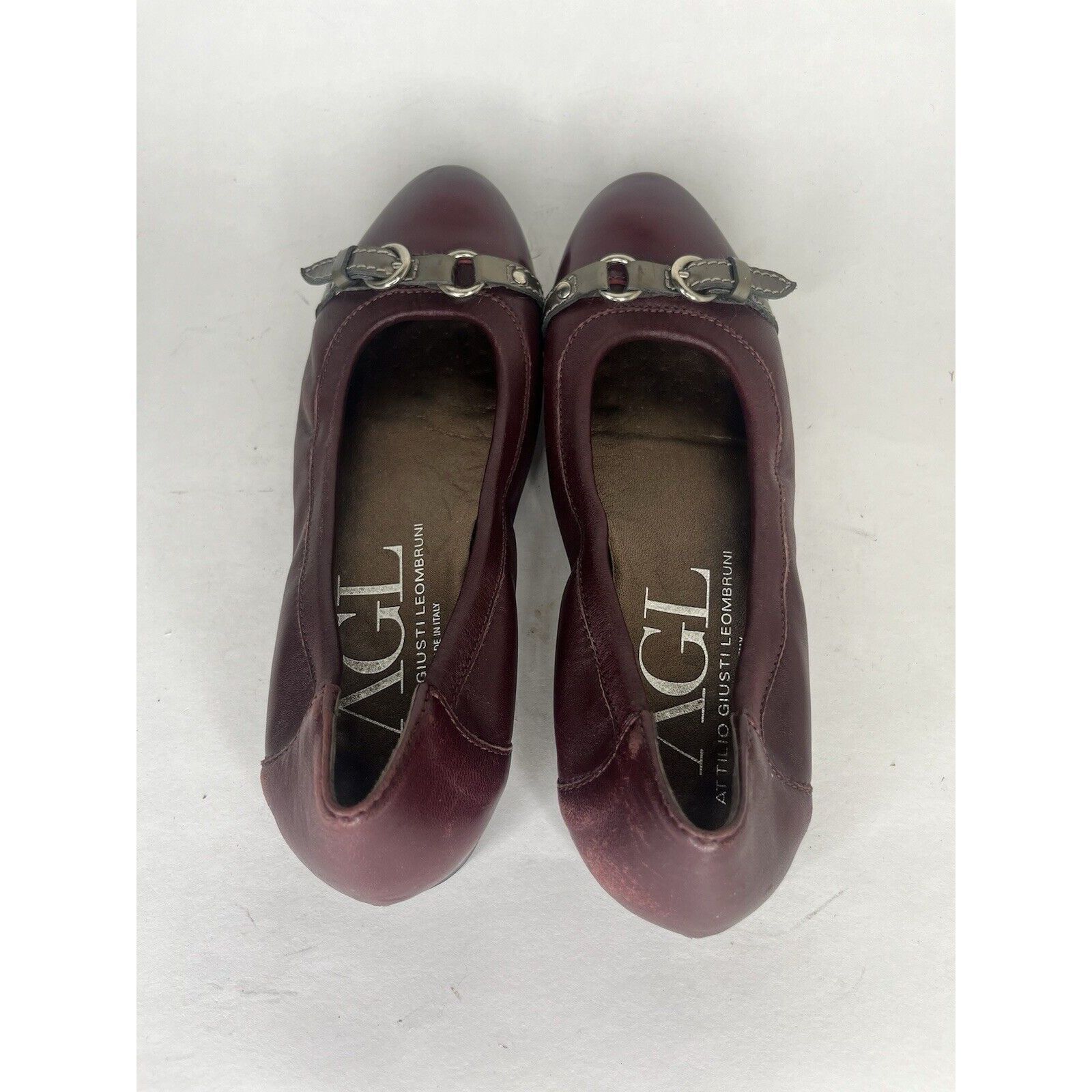 Other AGL Burgundy Leather Cap Toe Buckle Ballet Flats Shoes Women Size US 6.5 / IT 36.5 - 5 Thumbnail