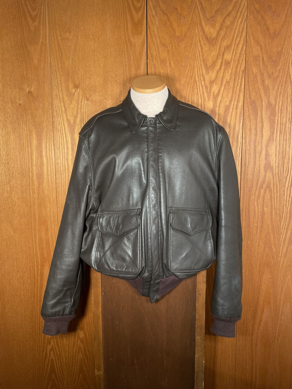 image of Military Flight Leather Jacket in Brown, Men's (Size Medium)