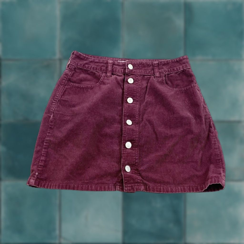 Pacsun Pacsun Corduroy Skirt 26 Burgundy Red Mini Buttons Size 26" / US 2 / IT 38 - 1 Thumbnail