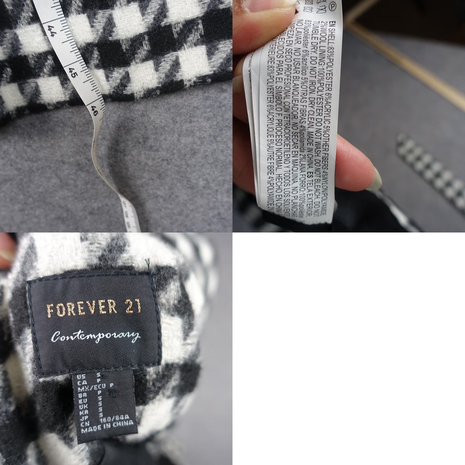 Forever 21 FOREVER 21 Coat Womens S Black White Houndstooth Belted Wrap Long Lined Check Overcoat Size S / US 4 / IT 40 - 8 Thumbnail