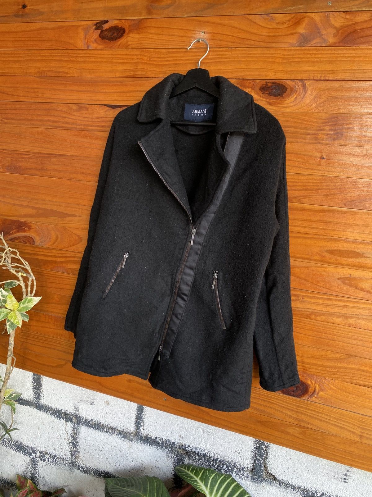 Armani Vintage Armani Jeans Black Wool Zip Jacket Minimal Designer Size US M / EU 48-50 / 2 - 4 Thumbnail