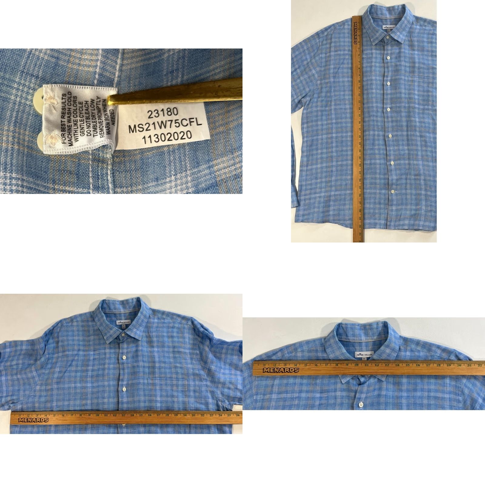 Peter Millar Peter Millar Seaside Duxbury Beach Linen Sport Shirt Plaid XL Blue Mens Button-Up Shirt Size US XL / EU 56 / 4 - 8 Thumbnail