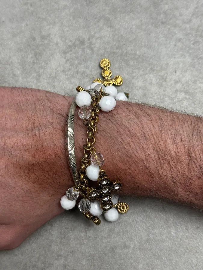 Dolce & Gabbana 2000s Dolce & Gabbana Gold Metal Pearl Charm Bracelet Size ONE SIZE - 3 Thumbnail