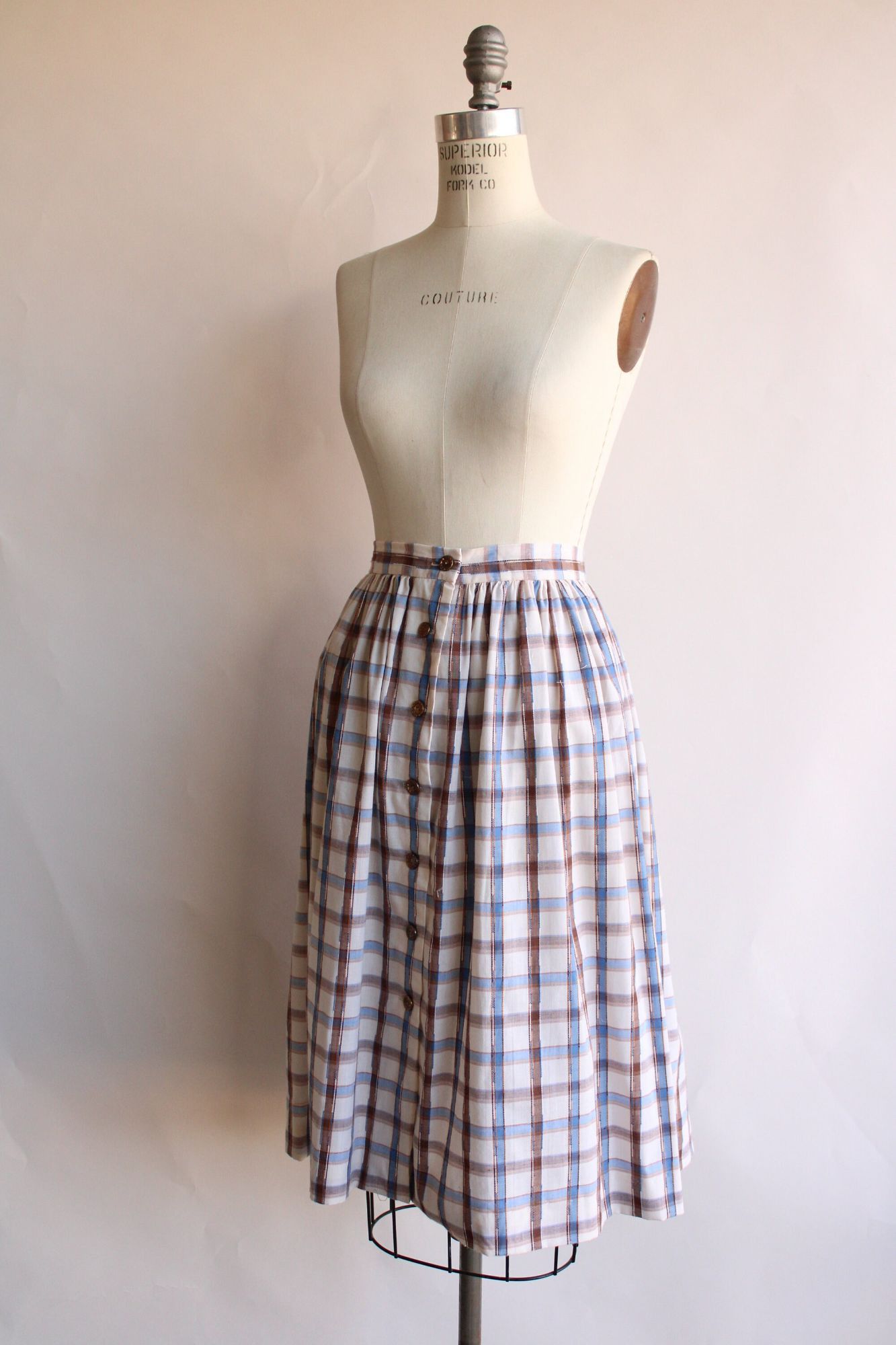 Vintage Vintage 1960s 1970s Skirt, Plaid Blue and Brown Check Tartan Size 30" / US 8 / IT 44 - 6 Thumbnail