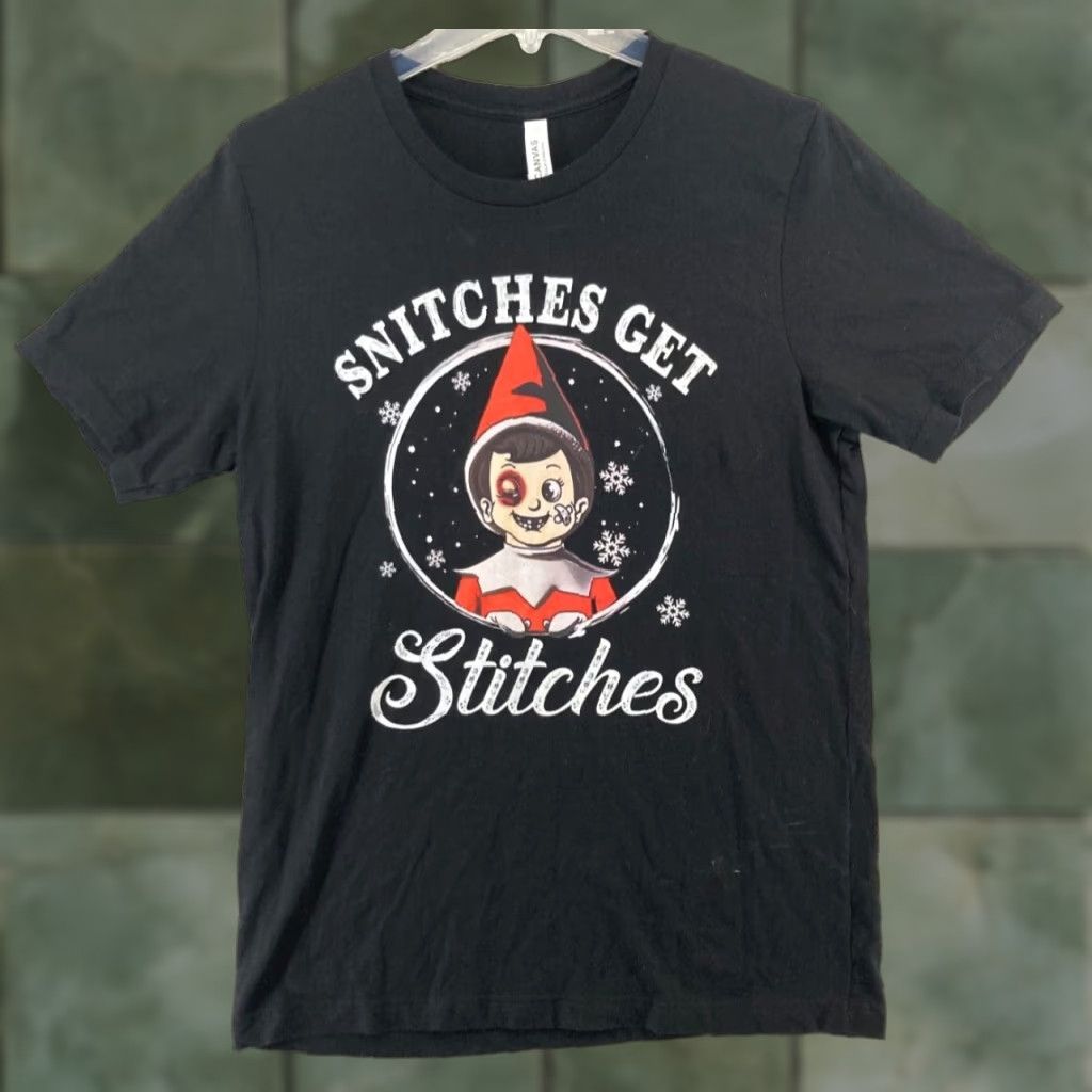 Vintage VINTAGE Snitches Get Stitches Mens TShirt Small Black Christmas Elf Shirt Mens Small Black Christmas Elf Size US S / EU 44-46 / 1 - 1 Thumbnail
