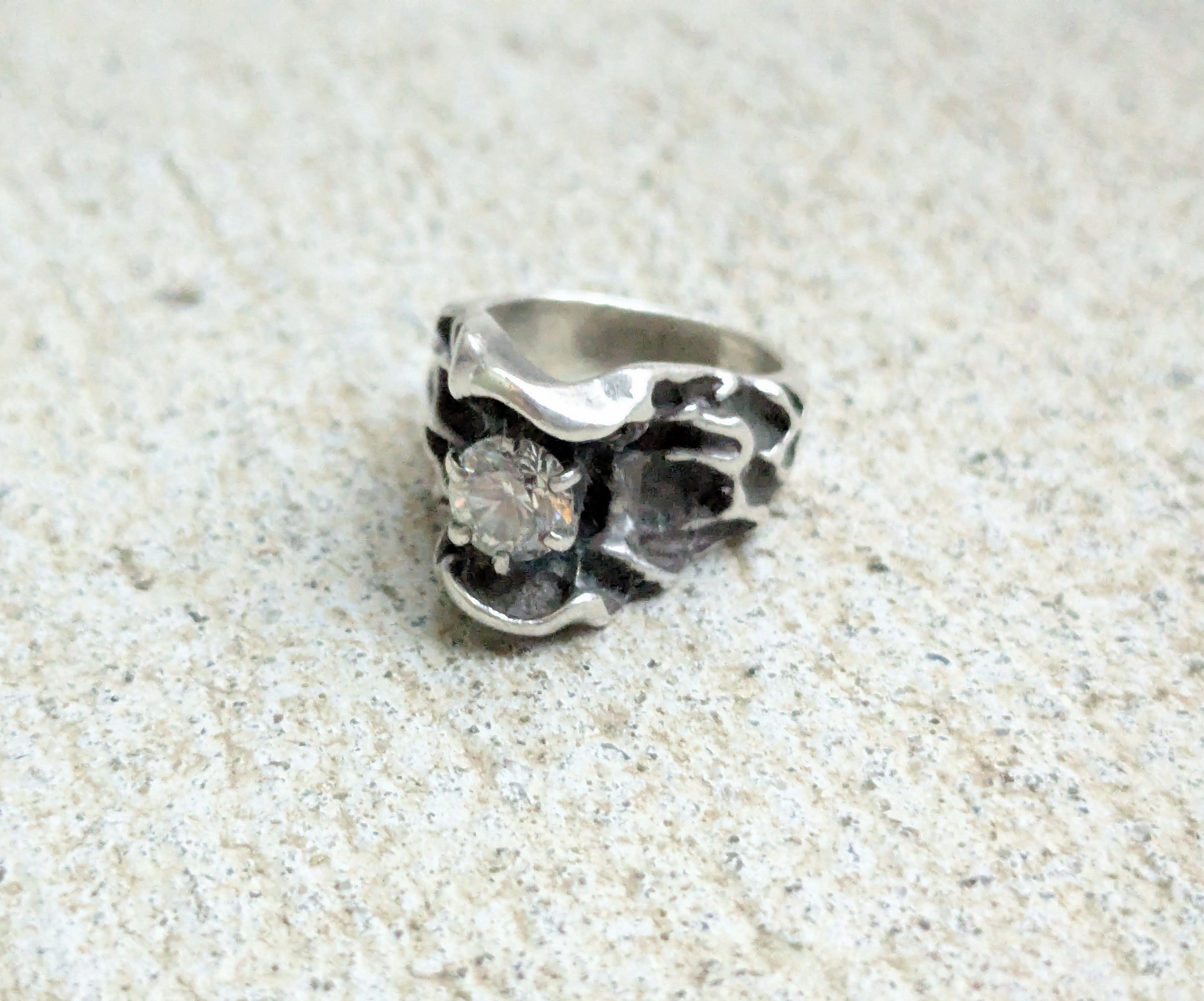 Vintage Vintage Sterling Silver Ring CZ 5 Brutalist Modern Size ONE SIZE - 2 Thumbnail