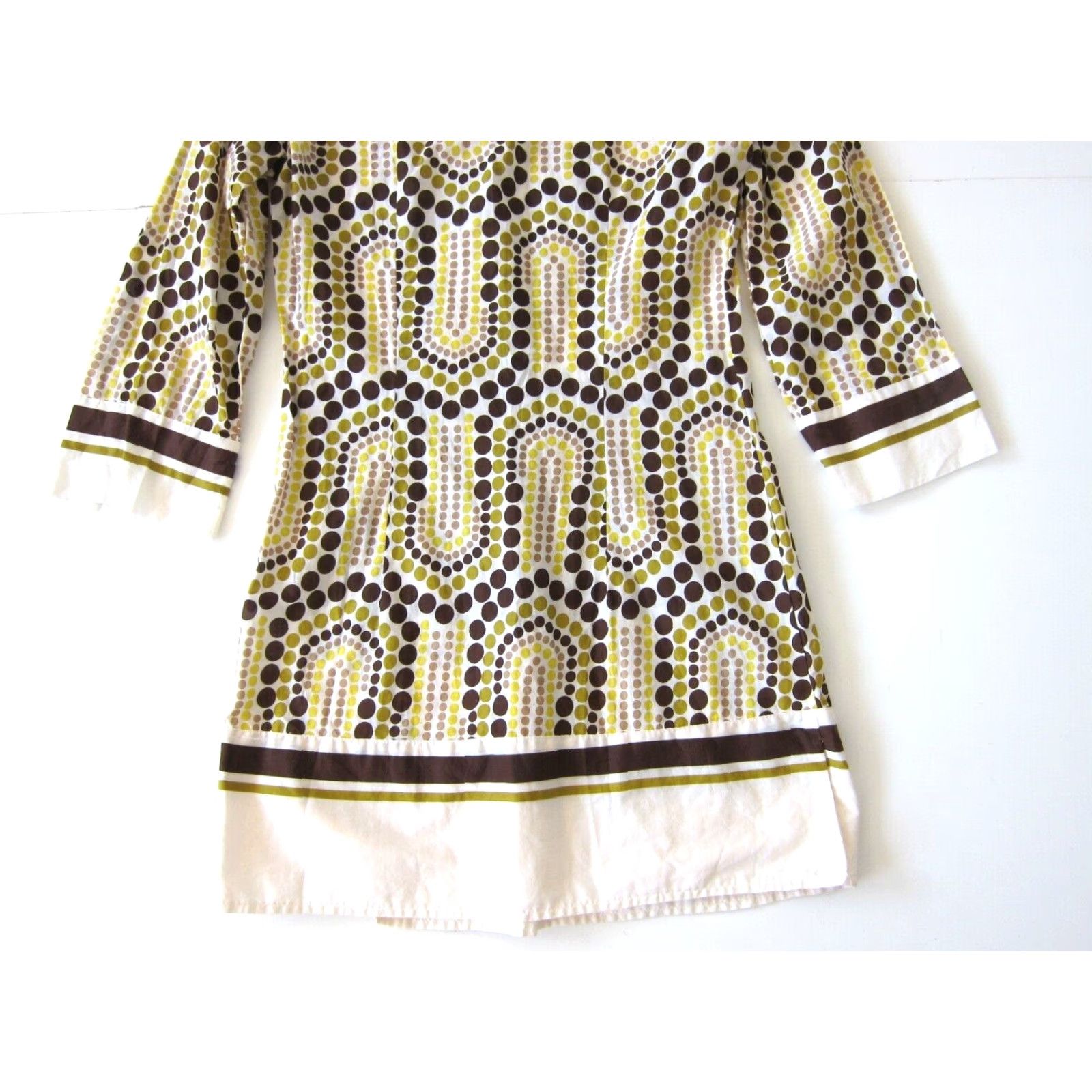 Vintage New York & Company Blouse XS V-Neck 3/4 Sleeve Polka Dot Tunic Shirt Womens Yellow Brown 100% Cotton Size XS / US 0-2 / IT 36-38 - 7 Thumbnail
