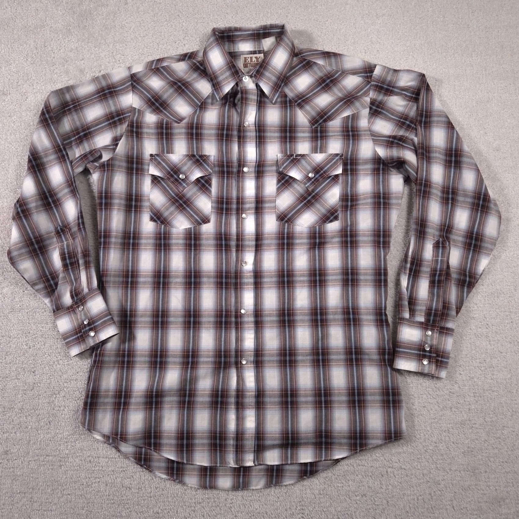Vintage VINTAGE Ely Cattleman Shirt Mens Medium Brown Blue Plaid Western Pearl Snap Long Sleeve Size US M / EU 48-50 / 2 - 2 Thumbnail