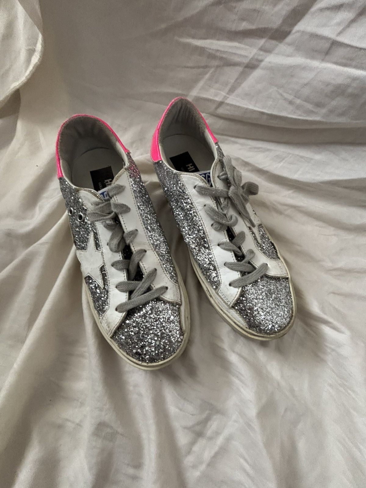 Golden Goose Golden Goose Hi-Star women’s silver glitter, small platform Size US 8 / IT 38 - 3 Thumbnail