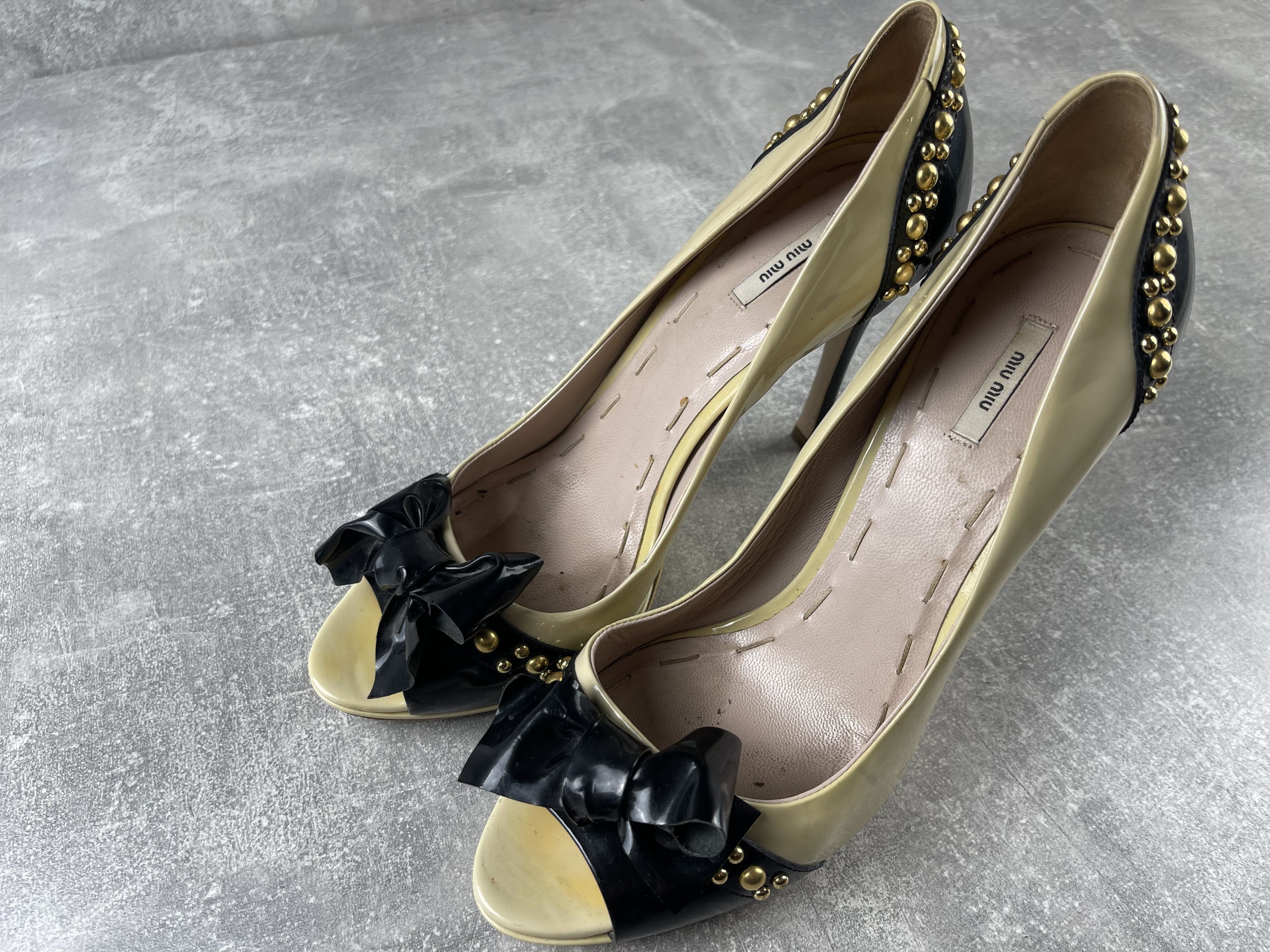 Miu Miu Miu miu rubber open toe beige / black pumps heels shoe Size US 8 / IT 38 - 10 Thumbnail