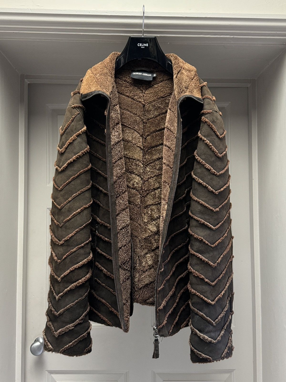 Giorgio Armani Giorgio Armani Men’s Lambskin Shearling Brown Leather Jacket Size US XL / EU 56 / 4 - 10 Thumbnail